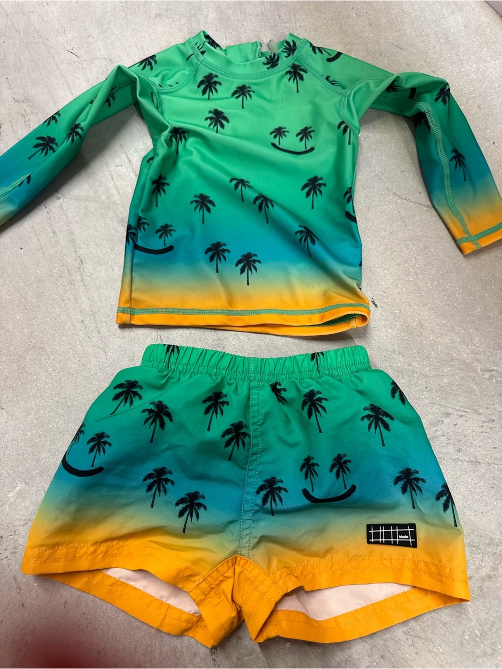 Molo Green to Teal Ombre Palm Rash Guard Set with Yellow Trim - NEW WITHOUT TAGS